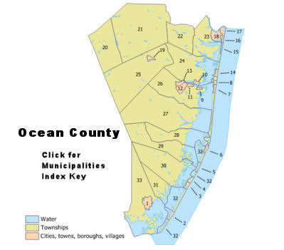Ocean County Municipalities (Townships) Map